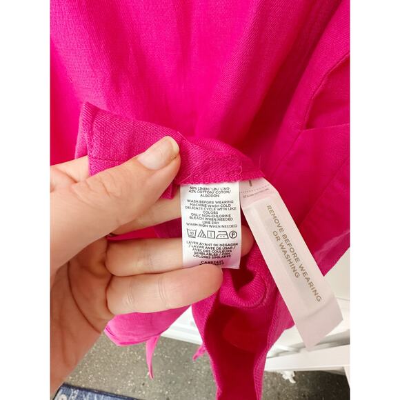 NWT The Loft bright pink linen blend button front summer dress size 10 - Picture 11 of 11